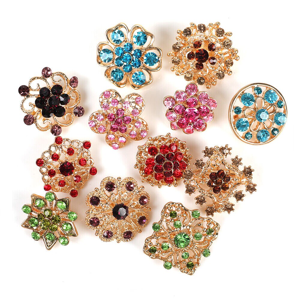 Kitcheniva 24 Pcs Vintage Brooch Lot Mixed Alloy Rhinestone Crystal Pins Wedding