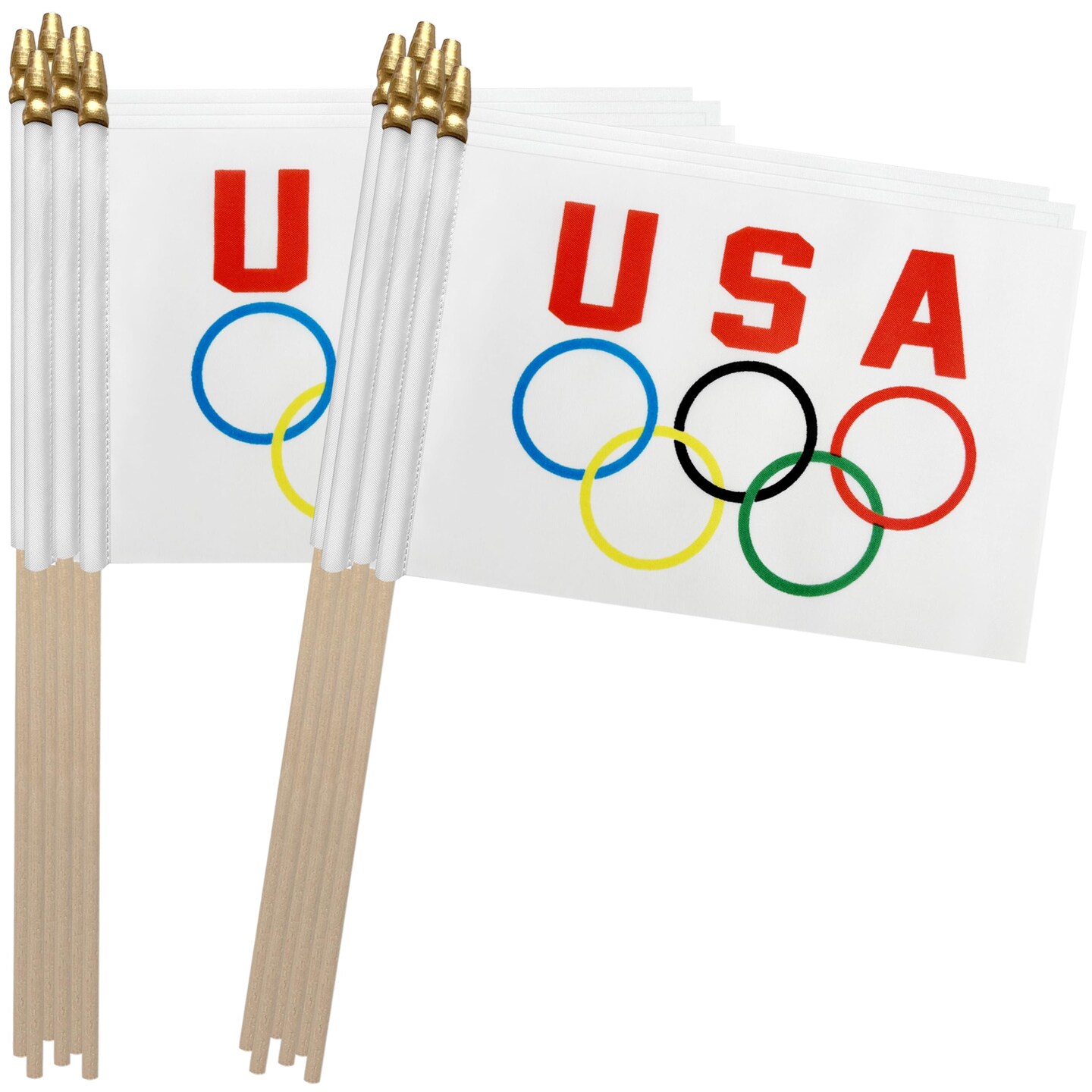 TSMD USA Olympic Games Stick Flag Olympic Rings Small Mini Hand Held Flags Decorations,5x8 Inch,12 Pack