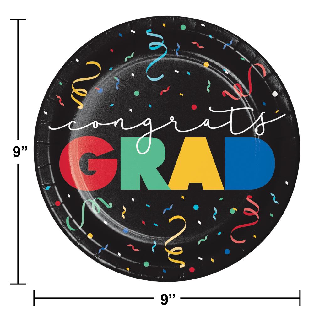 Grad Cap Toss Paper 9&#x22; Dinner Plate (8/Pkg)