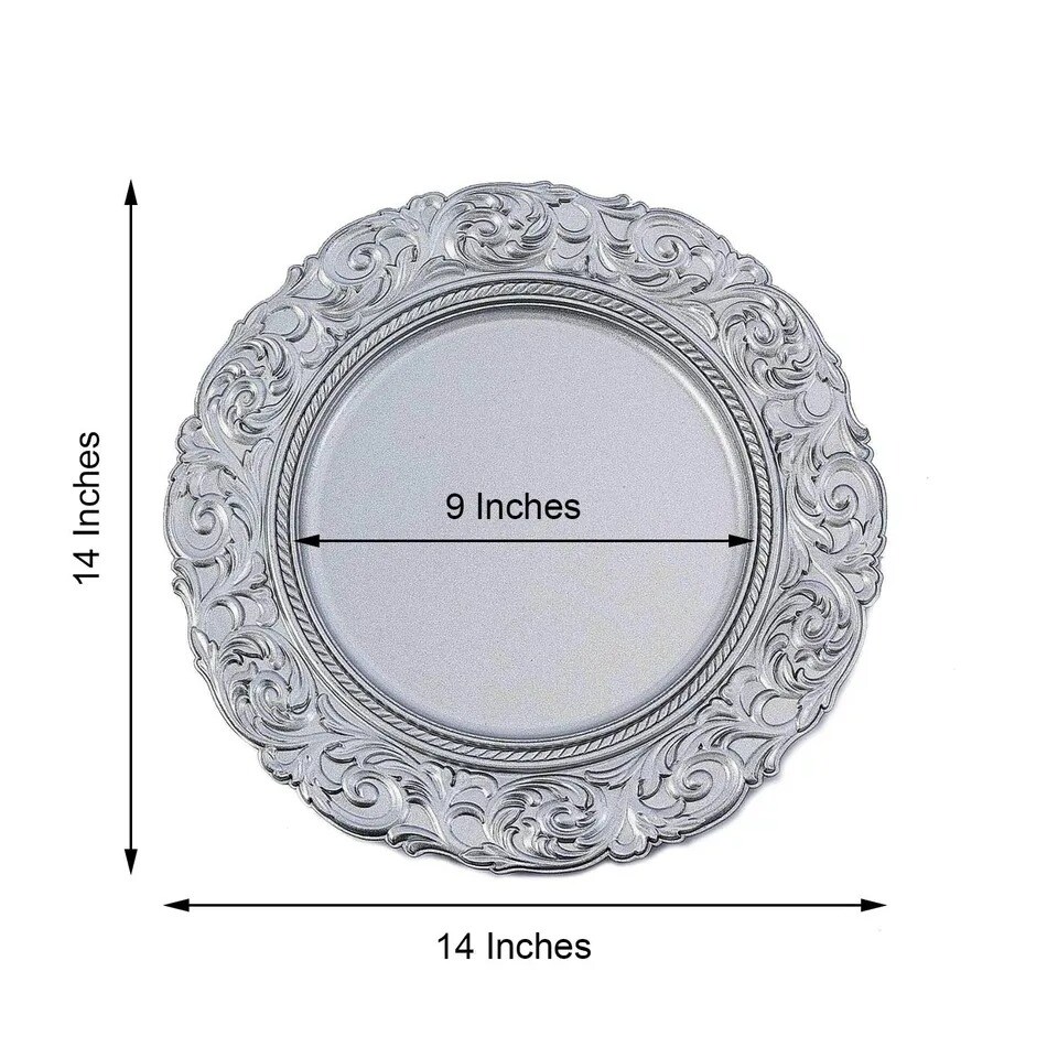 24 SILVER 14&#x22; Round Baroque Metallic Charger Plates