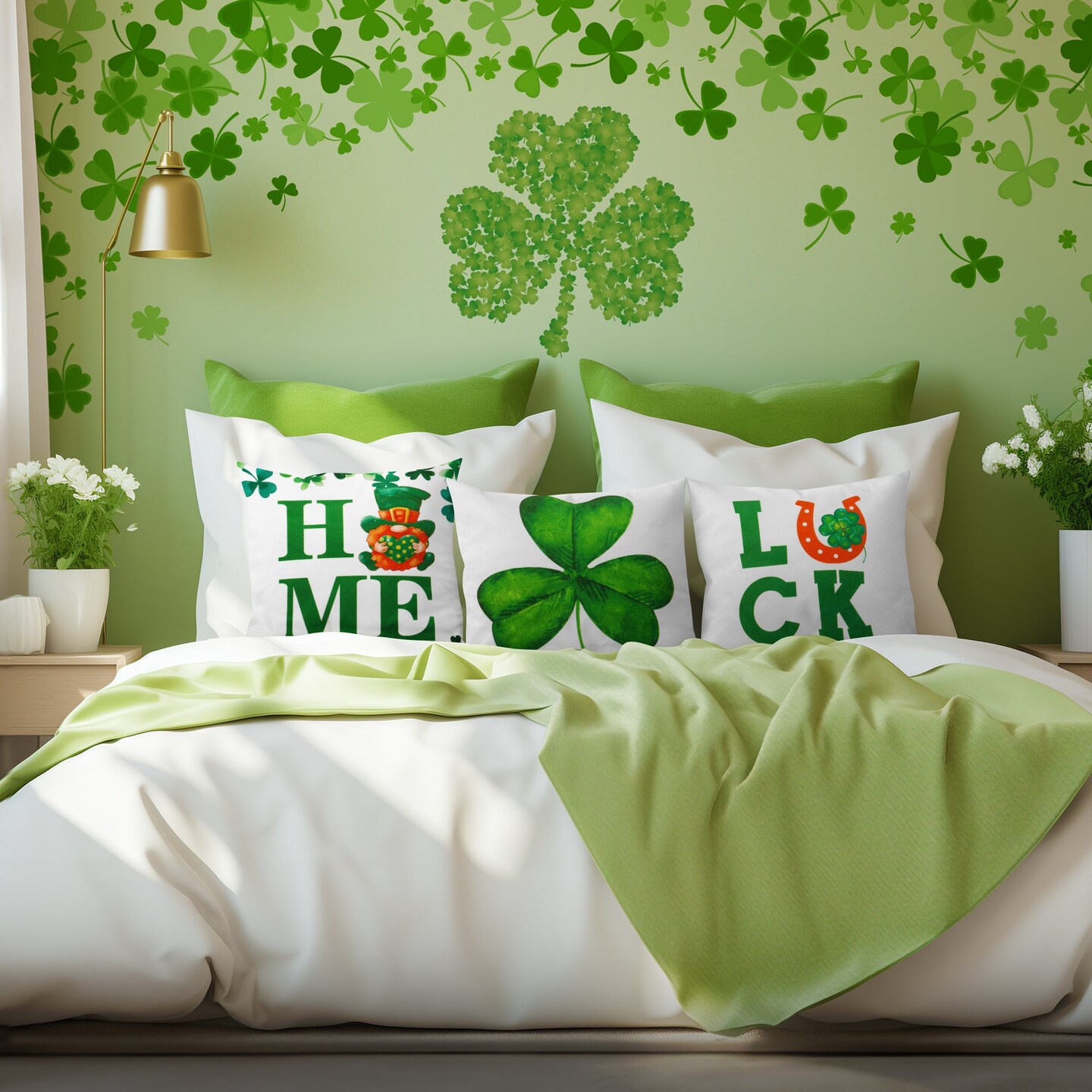 G128 St Patrick&#x2019;s Day Decoration Gnome Luck Shamrock Waterproof Throw Pillow | 18 x 18 in | Set of 4, Beautiful Cushion Covers for St Patrick&#x2019;s Day Sofa Couch Decoration, Pillow Insert Included