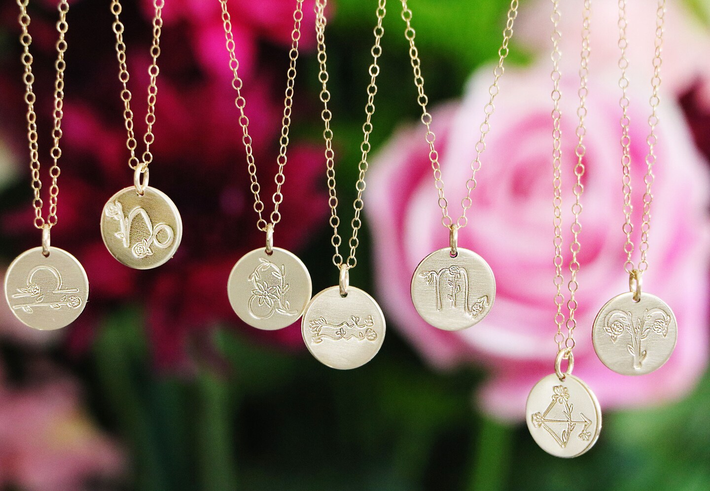 Floral Zodiac Necklace - Zodiac Coin Necklace - Floral Zodiac ...