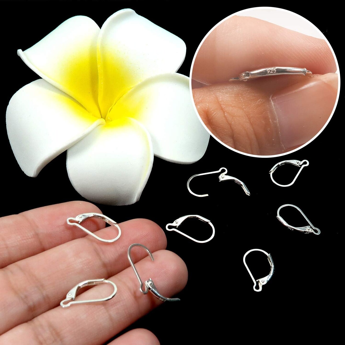 8pcs 925 Sterling Silver Leverback French Earring Hooks 10x16mm Hypo Allergenic Interchangeable Dangle Ear Wire Findings for Jewelry Making