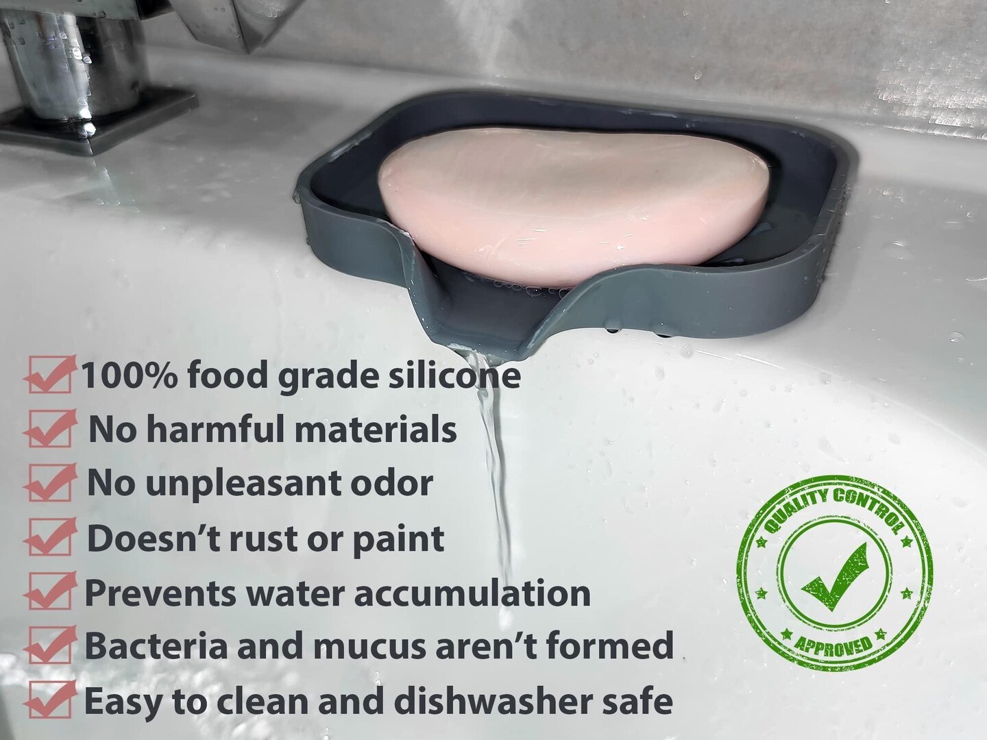 1 pcs Grey Silicone Soap Tray Self Draining Soap Dish Soap Holder Self Draining Soap Dish for Bar Soap Soap Dishes That Drain Soap Dish for Sink Organizer for Bathroom end Kitchen.