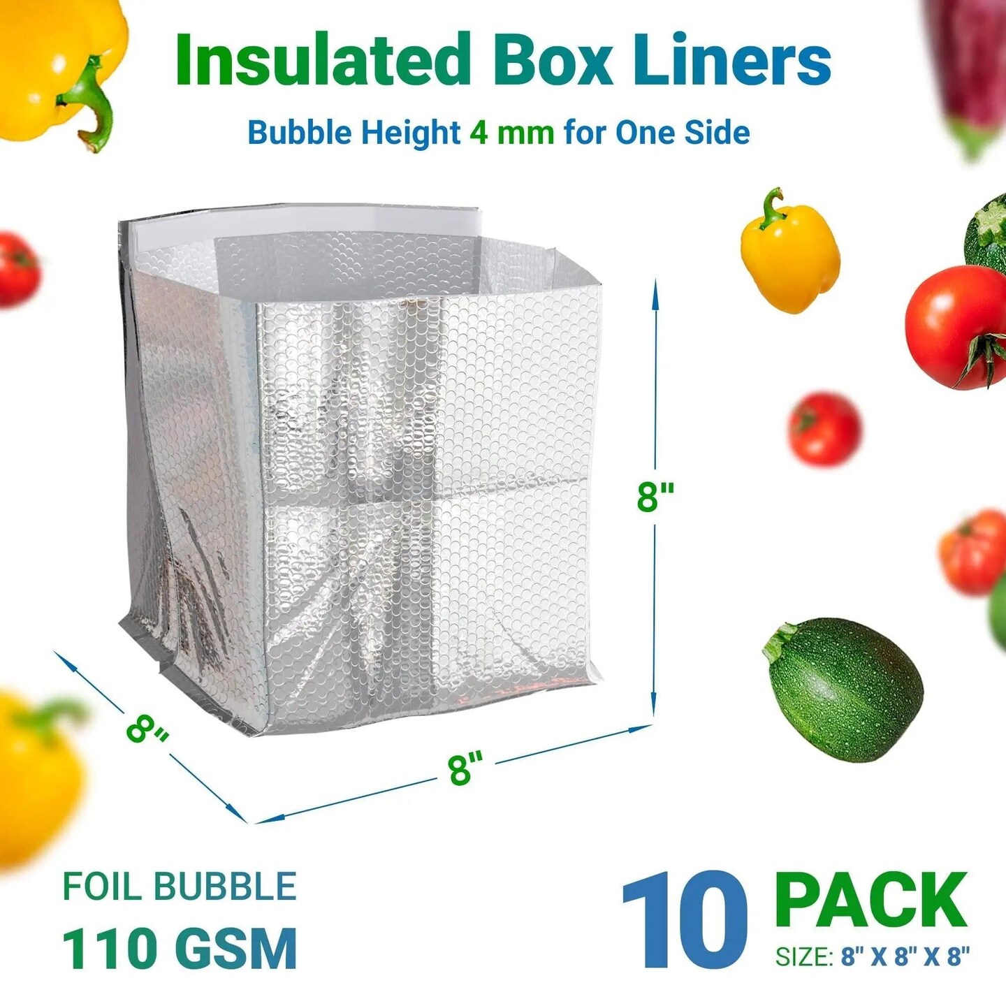 Insulated Box Liners Pack of 10 Thermal Box Liners 8x8x8 Box Size Metalized Cold Shipping Boxes with Gusseted Bottom 8 x 8 x 8 for Frozen Food with Adhesive Strip