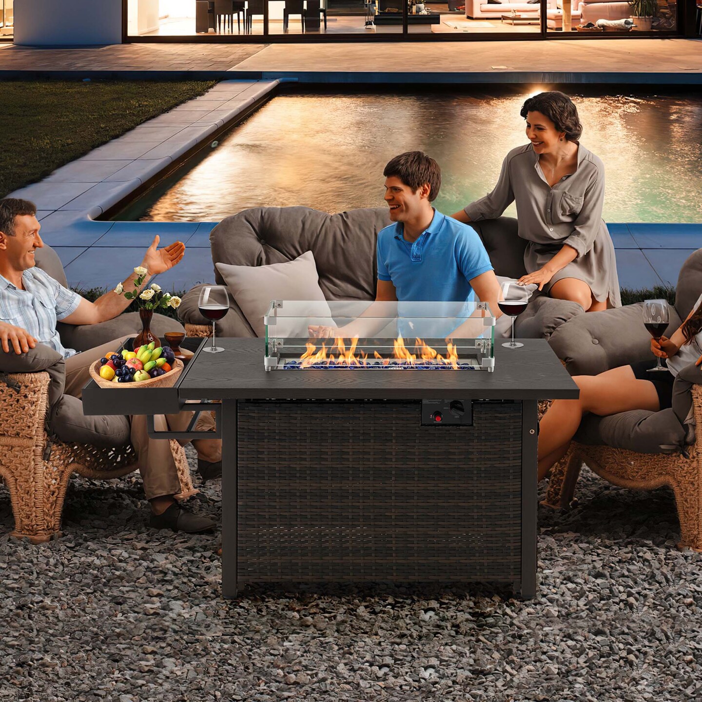 Costway 52'' Outdoor Gas Fire Pit Table Patio Propane Firepit with Cover 50,000 BTU Brown/Black