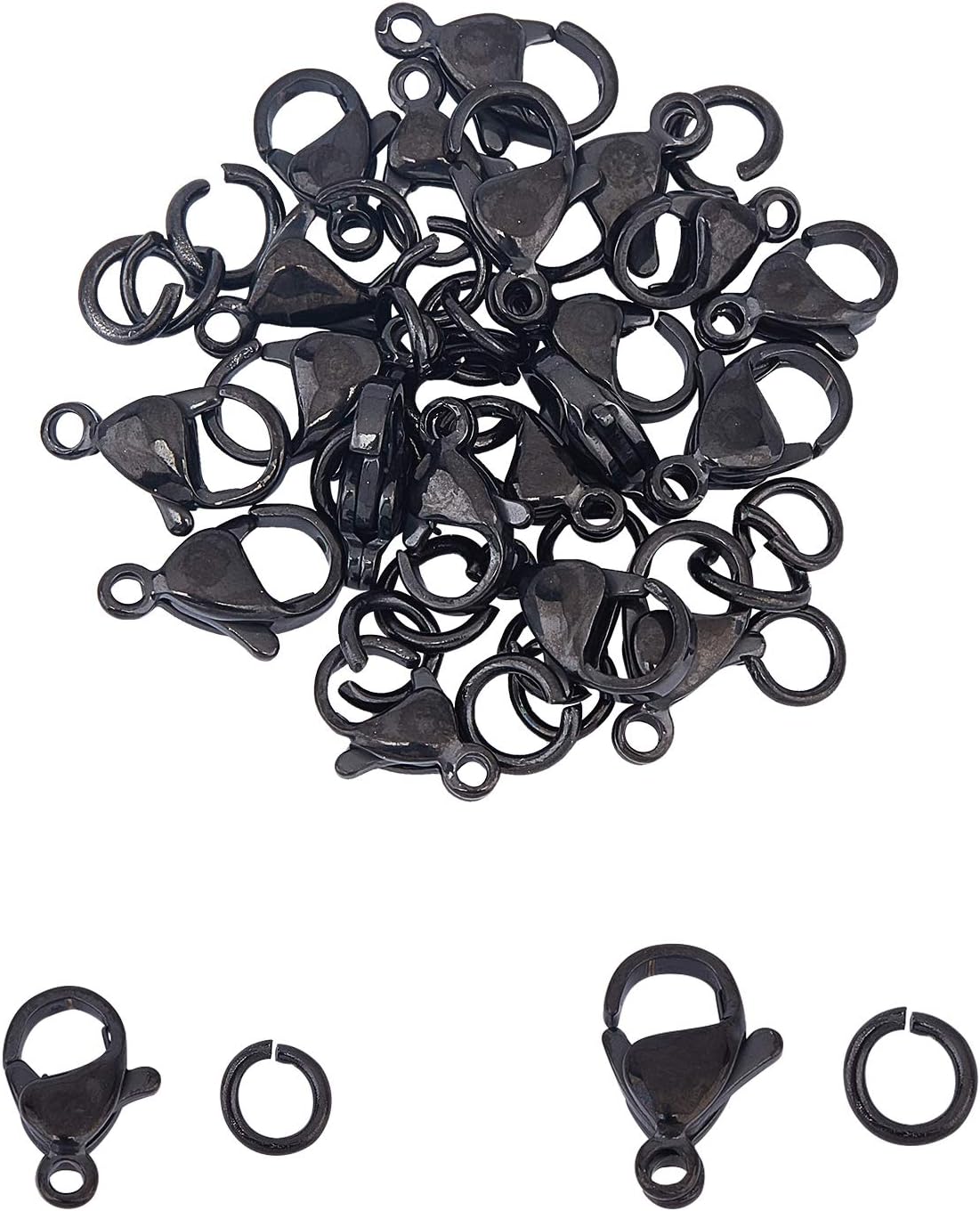 40pcs Black Lobster Claw Clasps with Jump Ring Stainless Steel Necklace Fasteners Hook Set End Chain Clasp Kits Metal Jewelry Clasps for DIY Bracelet Necklace Jewelry Making
