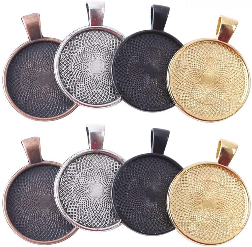 24PCS 25mm/1&#x22; Round Bezel Pendant Trays Blanks Trays Pendant for DIY Crafting Photo Jewelry Making(4 Colors)
