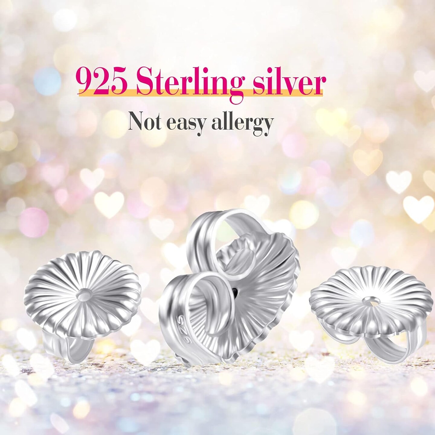 8 Pieces Earring Backs for Droopy Ears Large Earring Backs for Studs Replacement Secure Earring Lifters for Heavy Earring (Silver,9 mm)