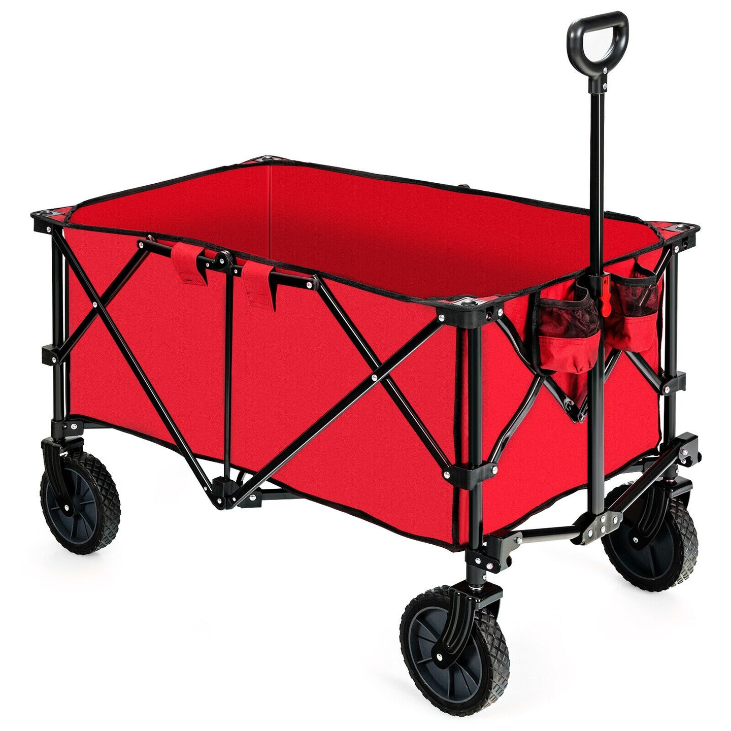 Outdoor Folding Utility Wagon Cart with Adjustable Handle and Cup Holder for All-Terrain Wheels