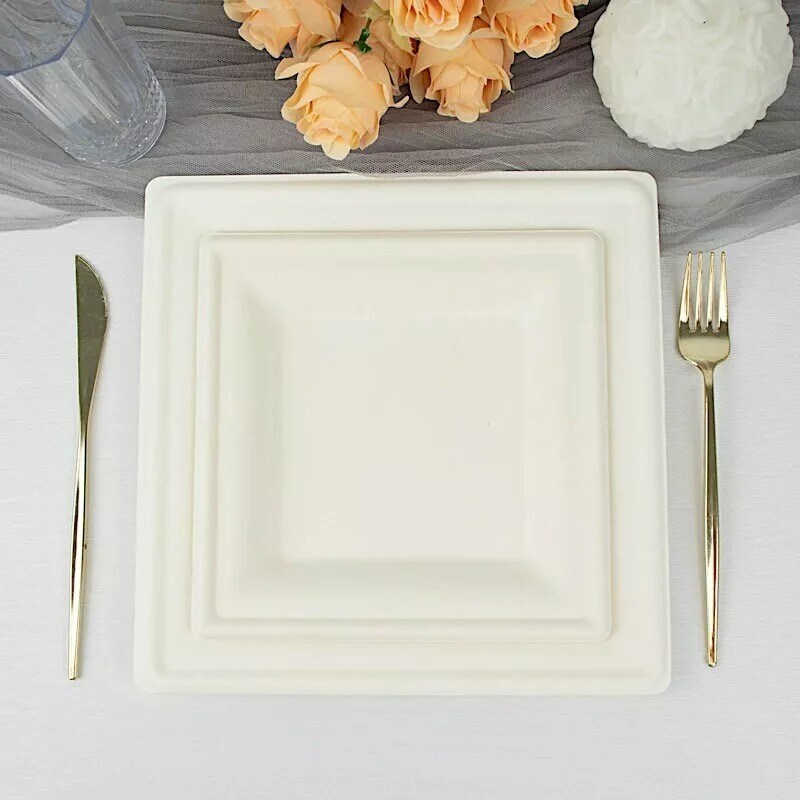 50 Square 8&#x22; WHITE Bagasse Sustainable Salad PLATES