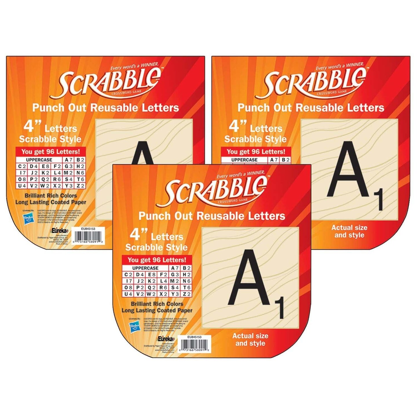 Scrabble&#x2122; Deco 4&#x22; Letters, 96 Per Pack, 3 Packs
