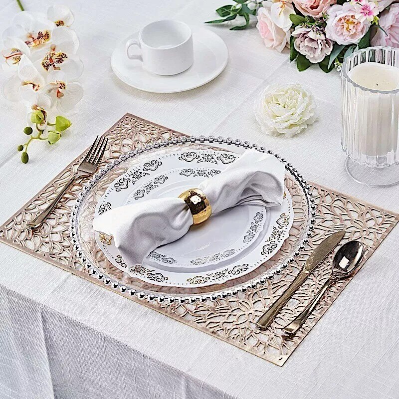 6 GOLD 18&#x22; Floral Design Rectangle Vinyl Placemats