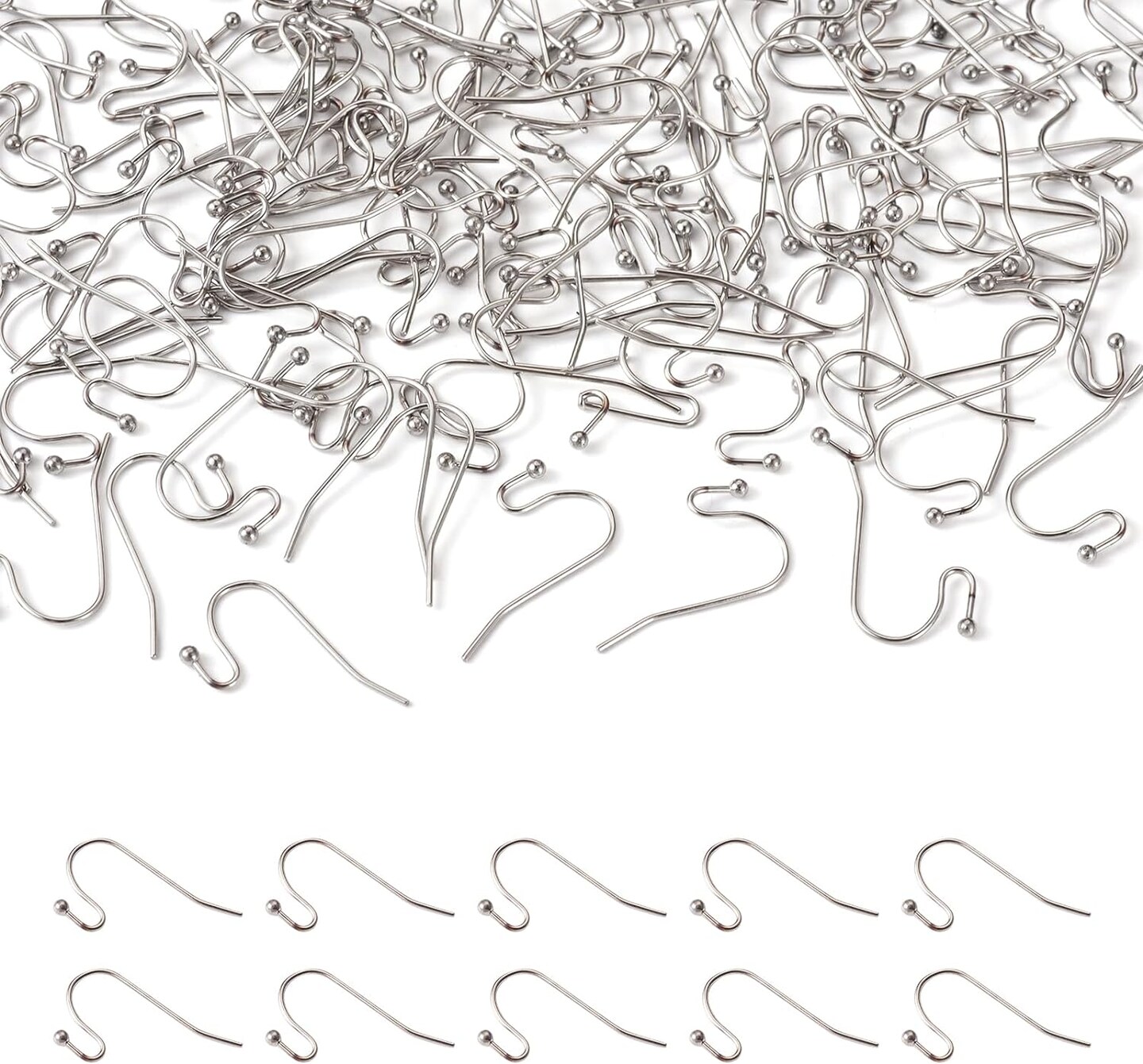 300pcs Stainless Steel Earring Hooks Surgical Hook Earwire with Ball End Fish Ear Wire for Jewelry Making 22x12x2mm