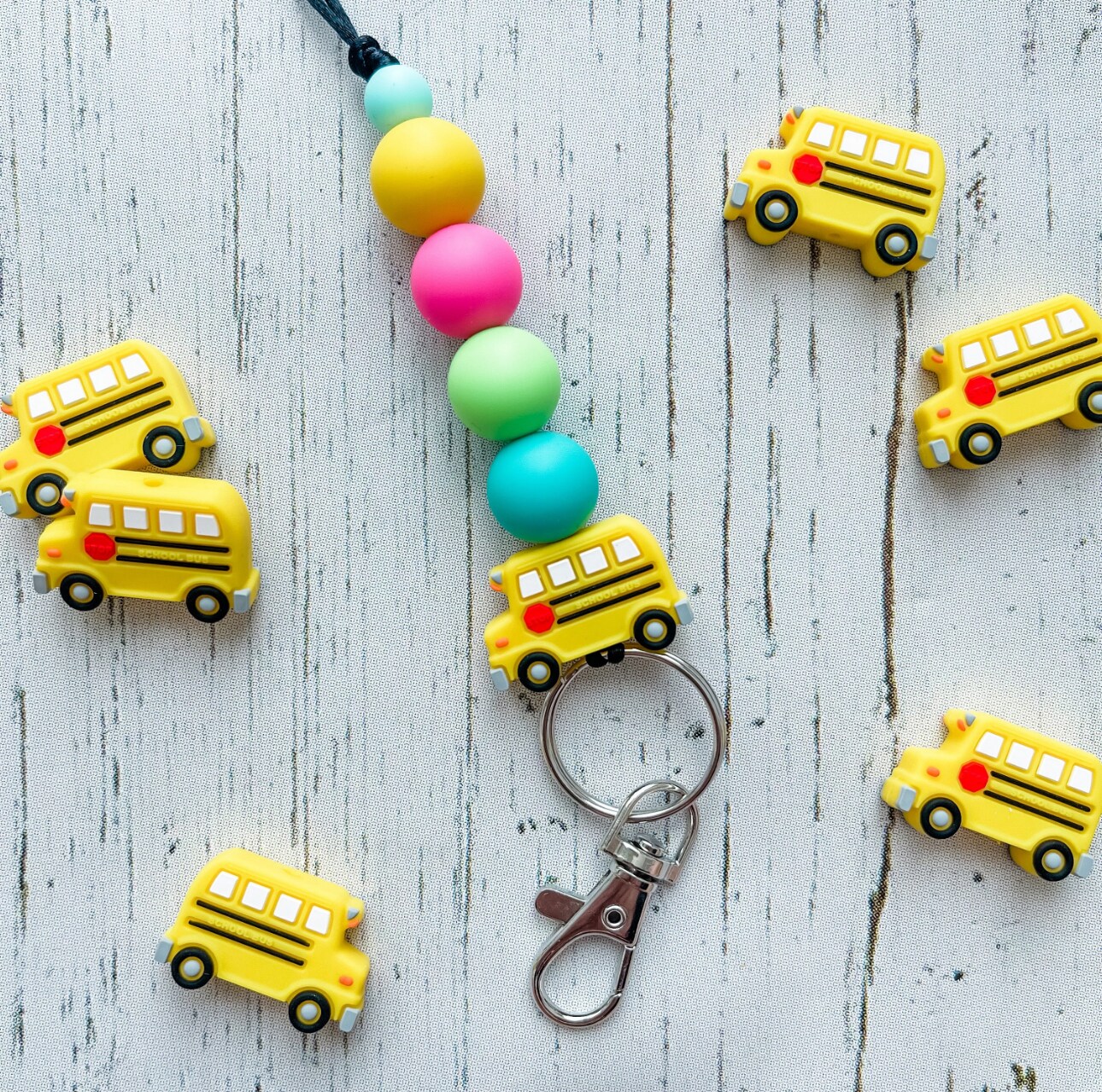 Teacher Lanyard | School Bus Silicone Bead Lanyard | Back to School ...