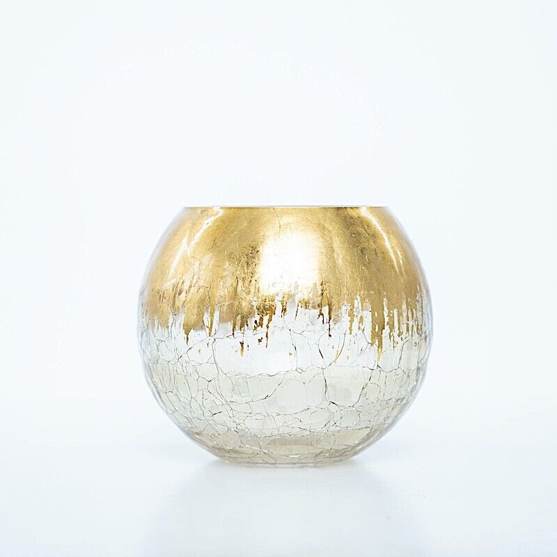 3 pcs GOLD 4&#x22; tall Round CANDLE HOLDER VASES
