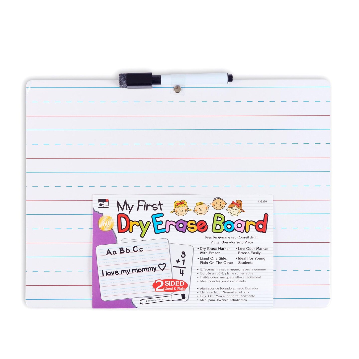 &#x22;My First&#x22; Dry Erase Board with Marker/Eraser, Two-Sided Plain/Lined, White, Pack of 12