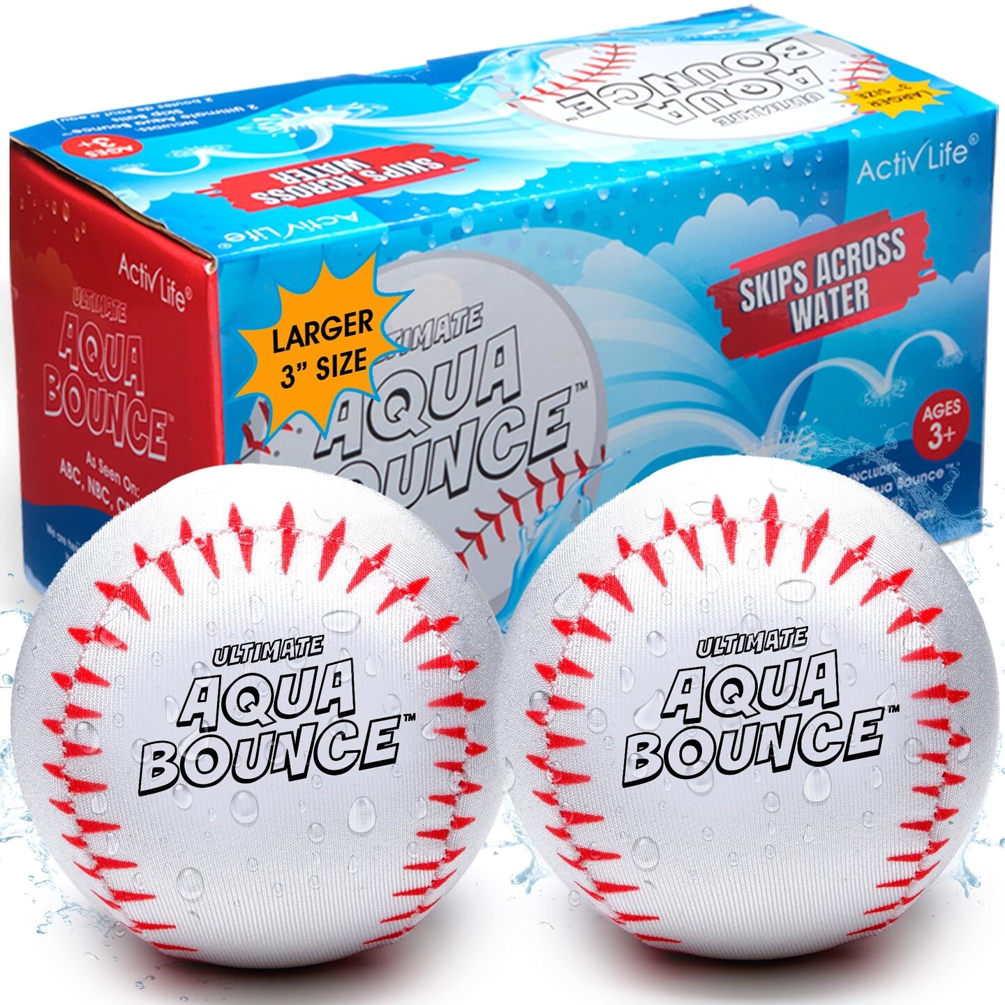Ultimate Larger 3&#x201D; Size Skip Balls (Baseball) Beach Pool Toys for Kids Ages 8-12 Year Old Boys Girls Gifts Easter Basket Stuffers for Teens Family Fun Water Games Adult Men Women Best Birthday Present
