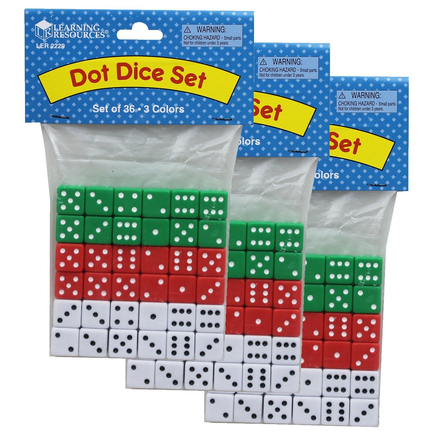 Dot Dice, Red, Green &#x26; White, 36 Per Pack, 3 Packs
