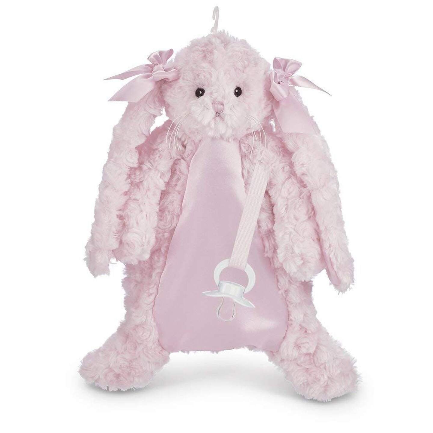 Bearington Baby Cottontail Pacifier Pet, Pink Bunny Plush Stuffed Animal Lovie and Paci Holder, 15&#x22;