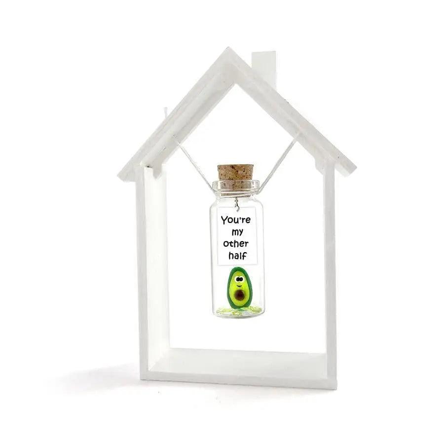 Cute Girlfriend and Boyfriend Gifts Mothers Day  Personalized Anniversary Present for Her Him   Custom Photo Birthday Gift Bottle (Green Avocado   You Are My Other Half in Wooden Frame)