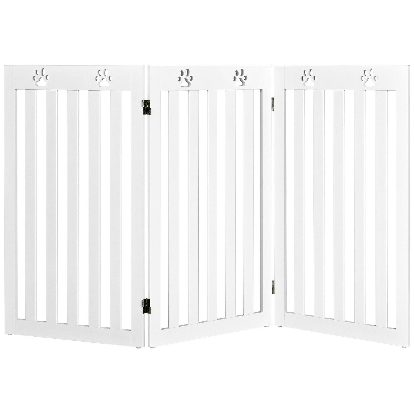 36 Inch Folding Wooden Freestanding Pet Gate Dog Gate with 360&#xC2;&#xB0; Flexible Hinge-White