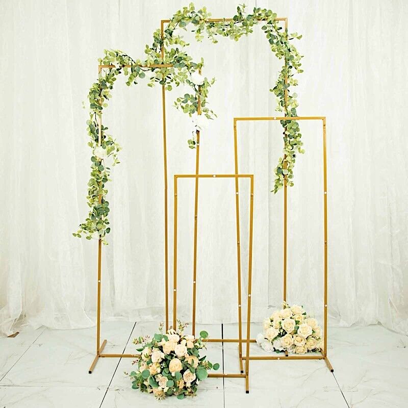 4 Gold Metal Floral Display Frame Rectangular Backdrop STAND Arch