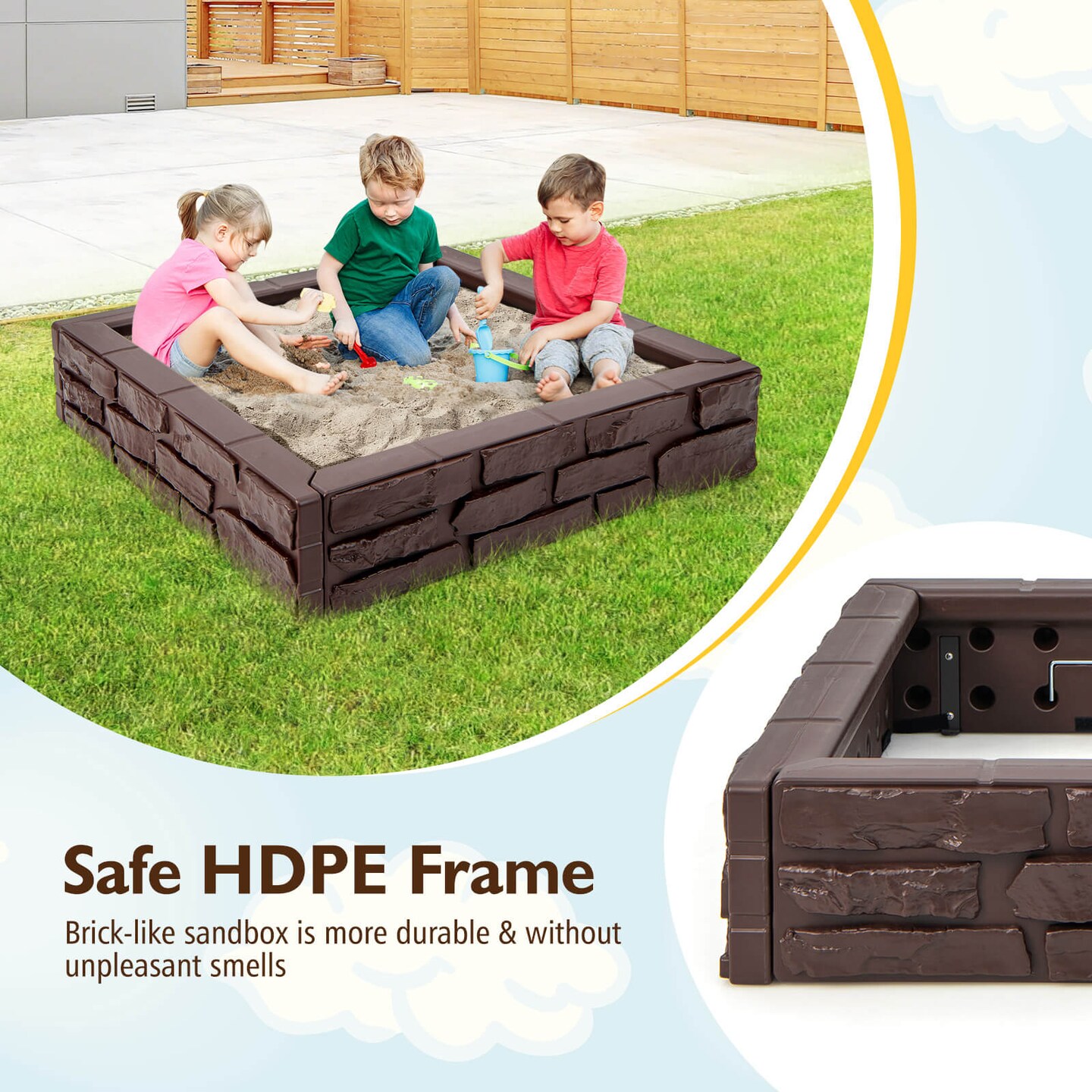 2-in-1 Hdpe Kids Sandbox With Cover And Bottom Liner