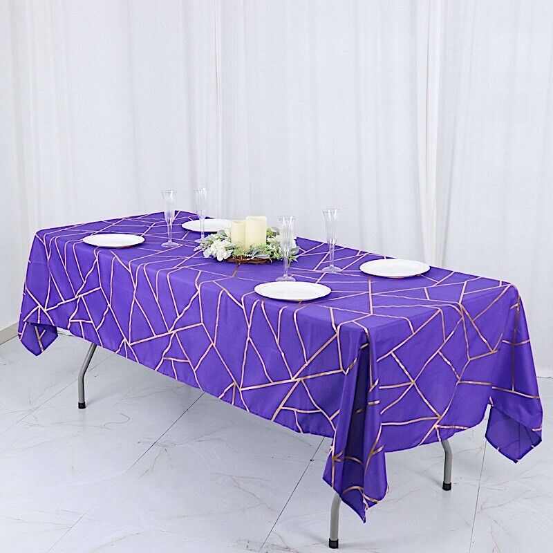 PURPLE GOLD 60"x102" Polyester Rectangle TABLECLOTH GEOMETRIC PATTERN