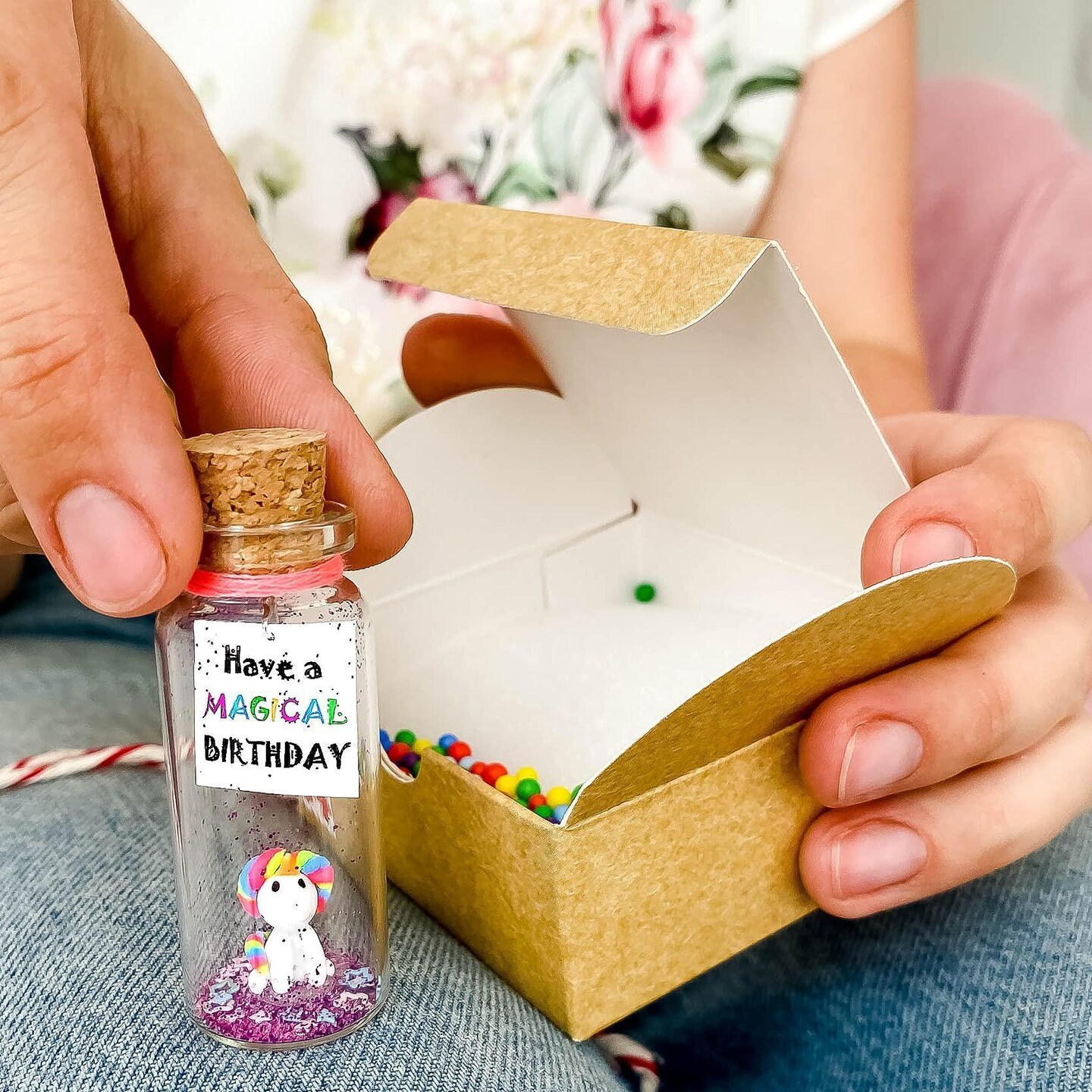 Unique Birthday Gifts for Him and Her   Cute and Funny Bday Presents for Men and Women   Gift for Mom Dad Family (Rainbow Unicorn   Have a Magical Birthday Message Bottle in Craft Gift Box)