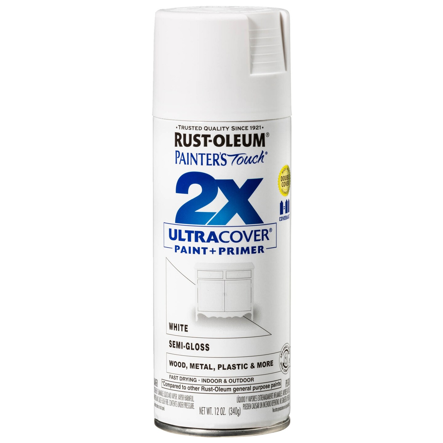 Rust-Oleum Painter&#x27;s Touch Ultra Cover 2X Spray Paint 12oz-Semi Gloss White