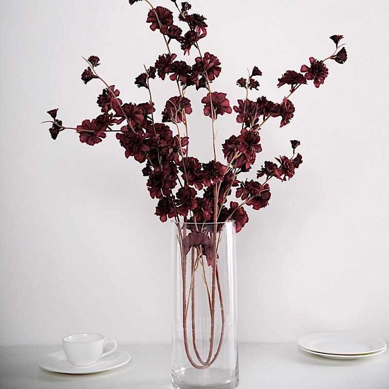 2 BURGUNDY 42&#x22; Stem SILK ARTIFICIAL Carnation FLOWERS Sprays