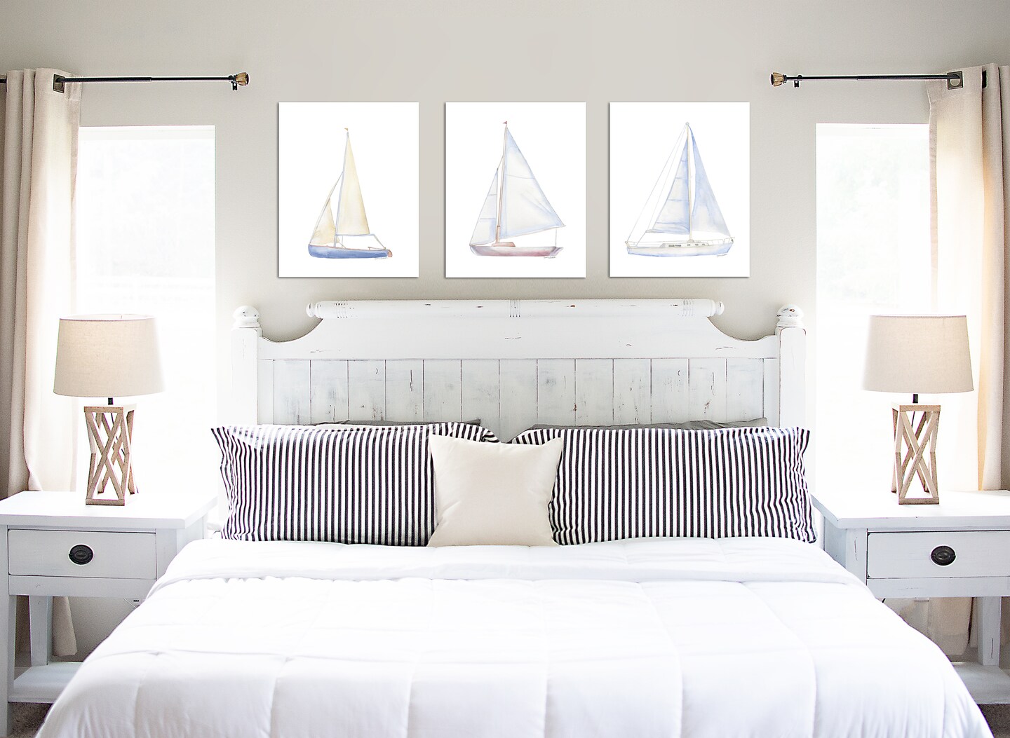 Sailboats Watercolor Art Print Set of 3 Nautical Theme Wall Art Unframed product 5