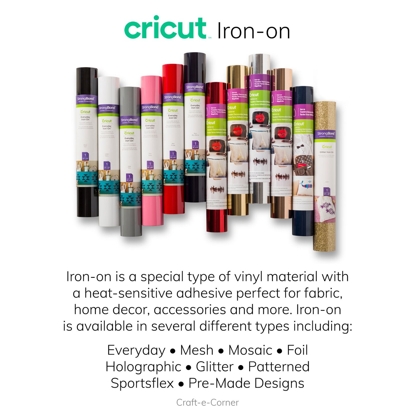 Cricut Everyday Strongbond Iron On Vinyl Rolls Bundle- Purple, Pink, Silver, Black