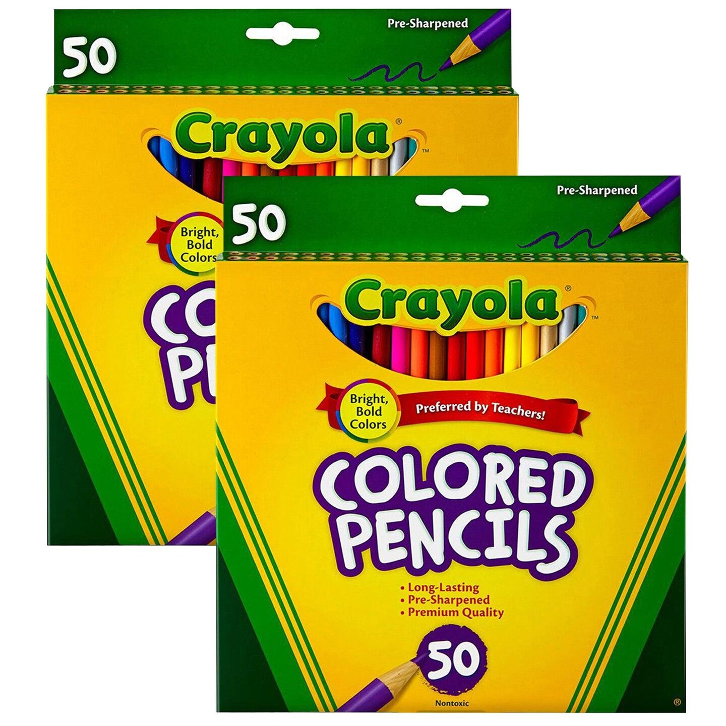 Colored Pencils, Full Length, Assorted Colors, 50 Per box, 2 Boxes