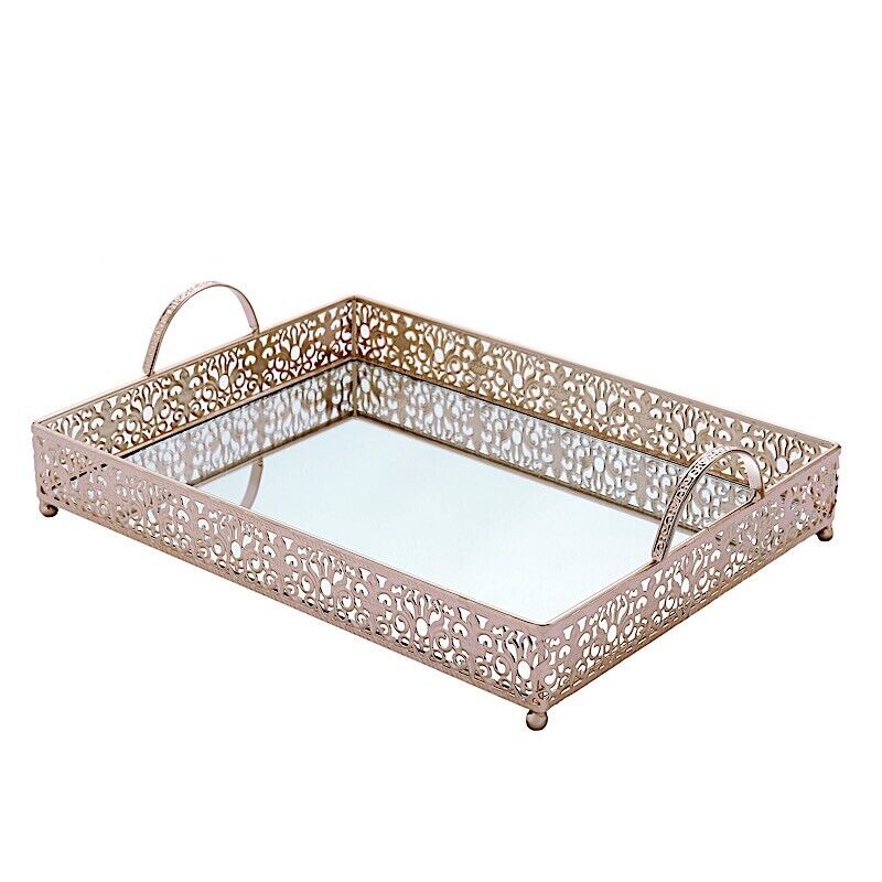 16" tall ROSE GOLD Metal Rectangular Rim Mirror Serving Tray