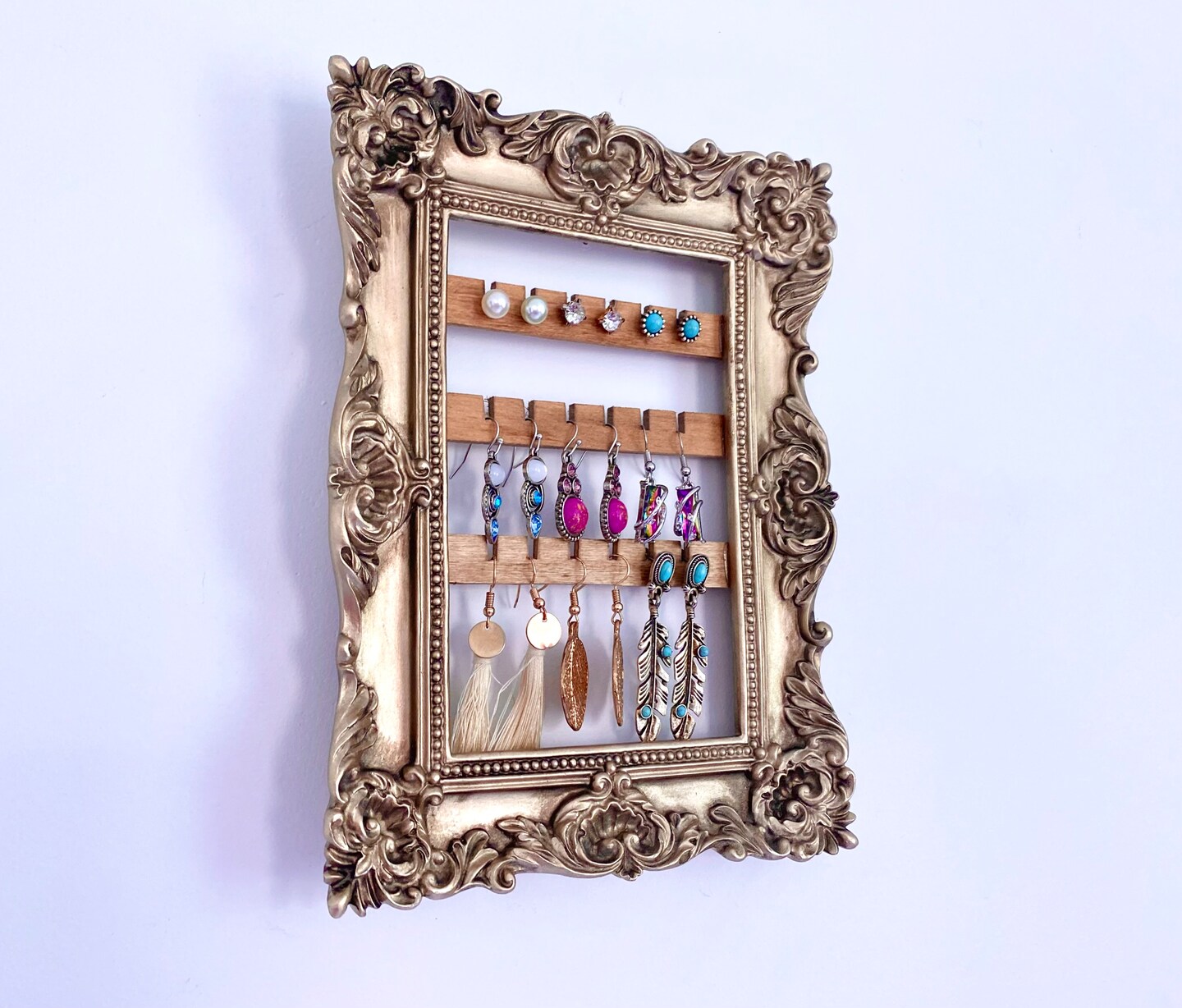 Shabby Chic Jewelry Cabinet | Wall Mounted Jewelry Organizer | Wood Frame Earring Holder | hotsell Necklace Holder | Hand Painted Heart Swirl Design