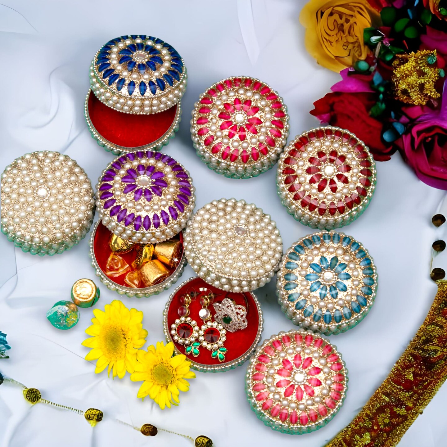 Pearl Jewelry Box For Women Jewelry Travel Case Indian Festival Favor Wedding Pooja Diwali Gift Jewelry Organizer For Mother’s Day Anniversary Housewarming