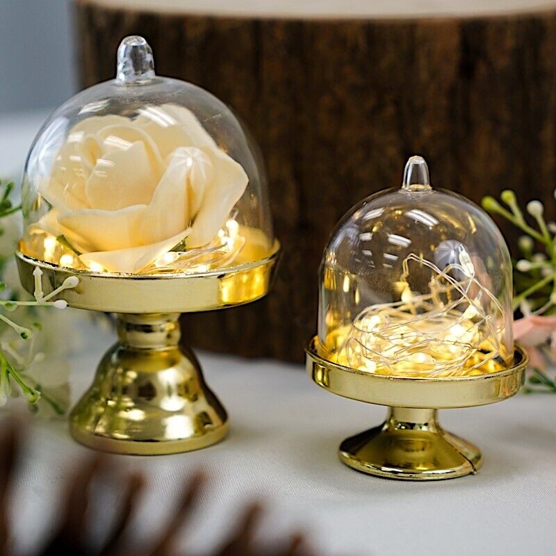 12 GOLD CLEAR 3&#x22; tall Mini Cake Stands with Dome Favor Holders