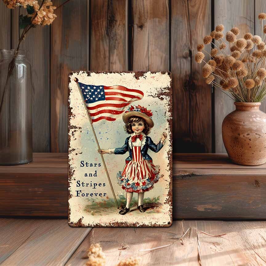July 4th Decor - Vintage Postcard Art Sign - Independence Day