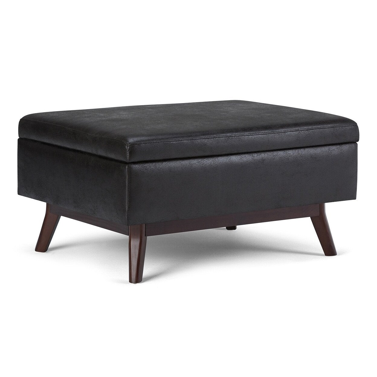 Simpli Home Owen Small Coffee Table Ottoman in Distressed Vegan Leather