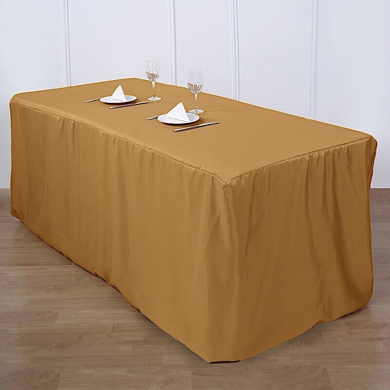 GOLD FITTED 8 ft POLYESTER TABLE COVER Wedding Tradeshow Tablecloths