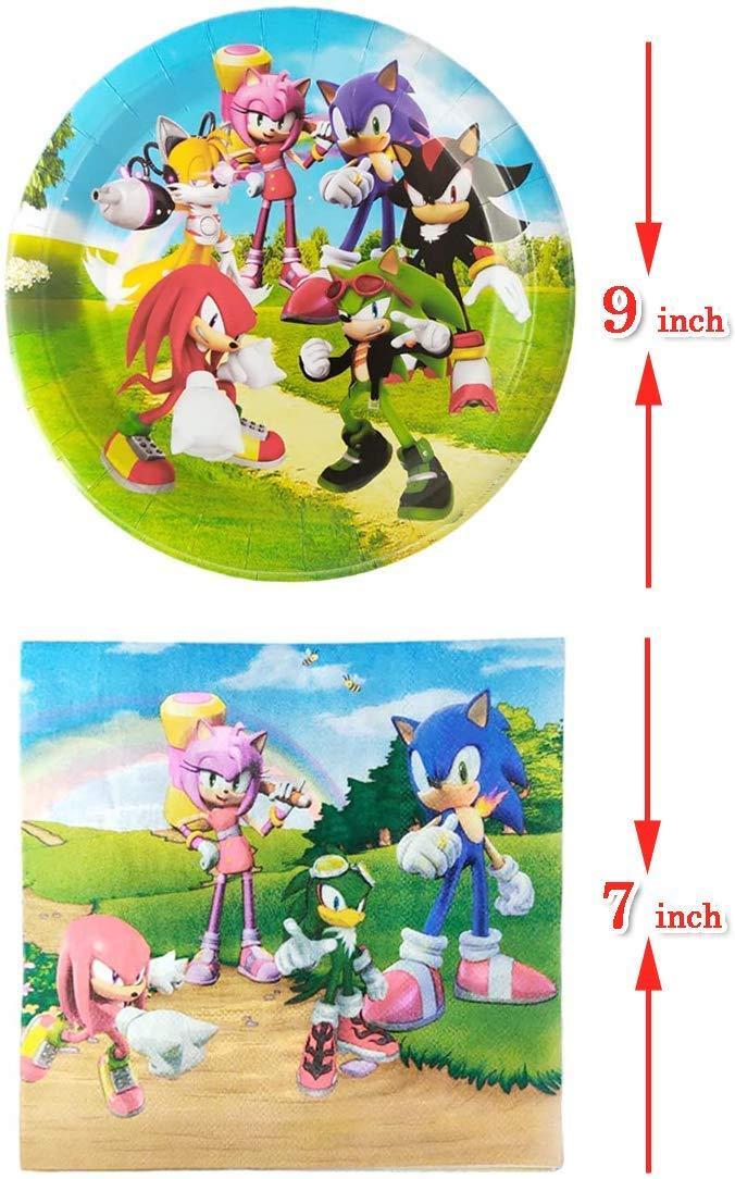 Sonic Party Supplies 94 pcs 20 Plates   20 Napkins   2 Tablecloth   20 cups   20 Forks   5 Balloons   1 Big Topper   24 Toppers  Birthday Party Supplies Children Party Favor Pack Set for Kids Boy and Girl