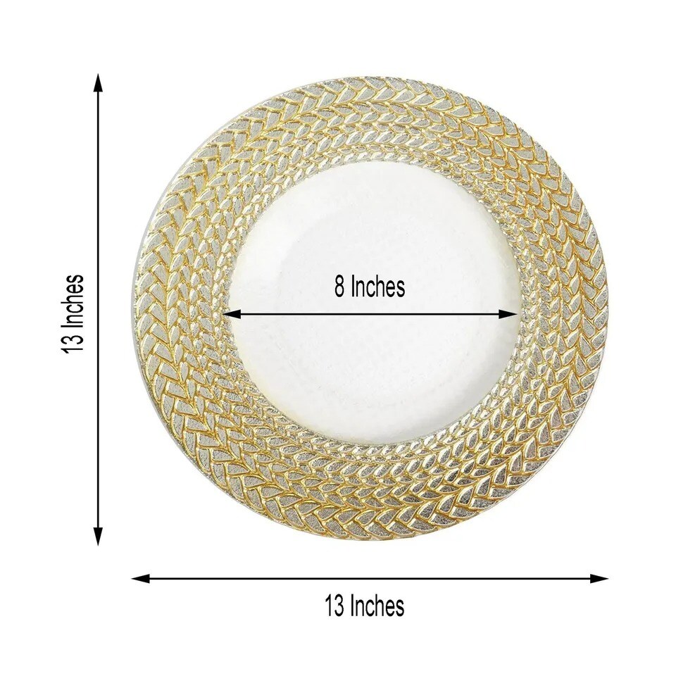 8 GOLD SILVER BRAIDED RIM 13&#x22; Round Clear Glass Charger Plate