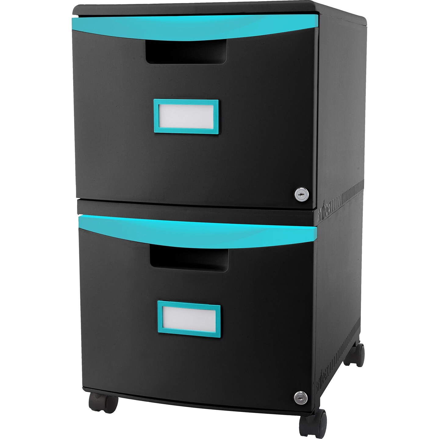 2 Drawer Mobile File Cabinet with Lock, Black &#x26; Teal