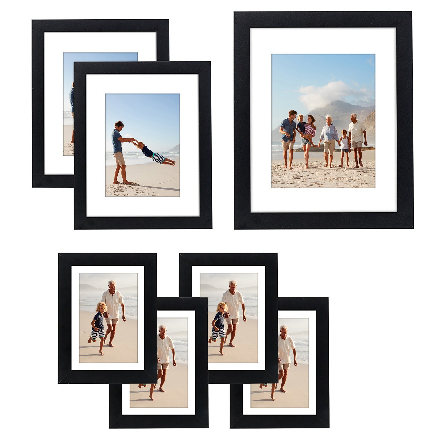 Americanflat 11x14 (1), 8x10 (2), 5x7 (4) Gallery Wall Frame Set - Set of 7 - Collage Wall Art Decor - Shatter Resistant Glass - Adjustable Hanging Hardware - Includes Easels
