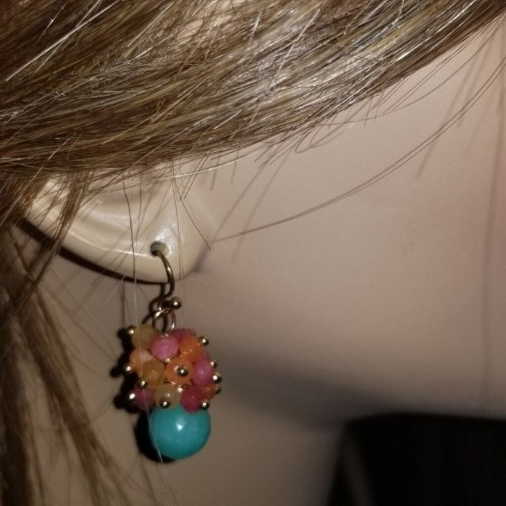 Chalcedony and carnelian drop earrings gold tone clusters pretty ! product 2
