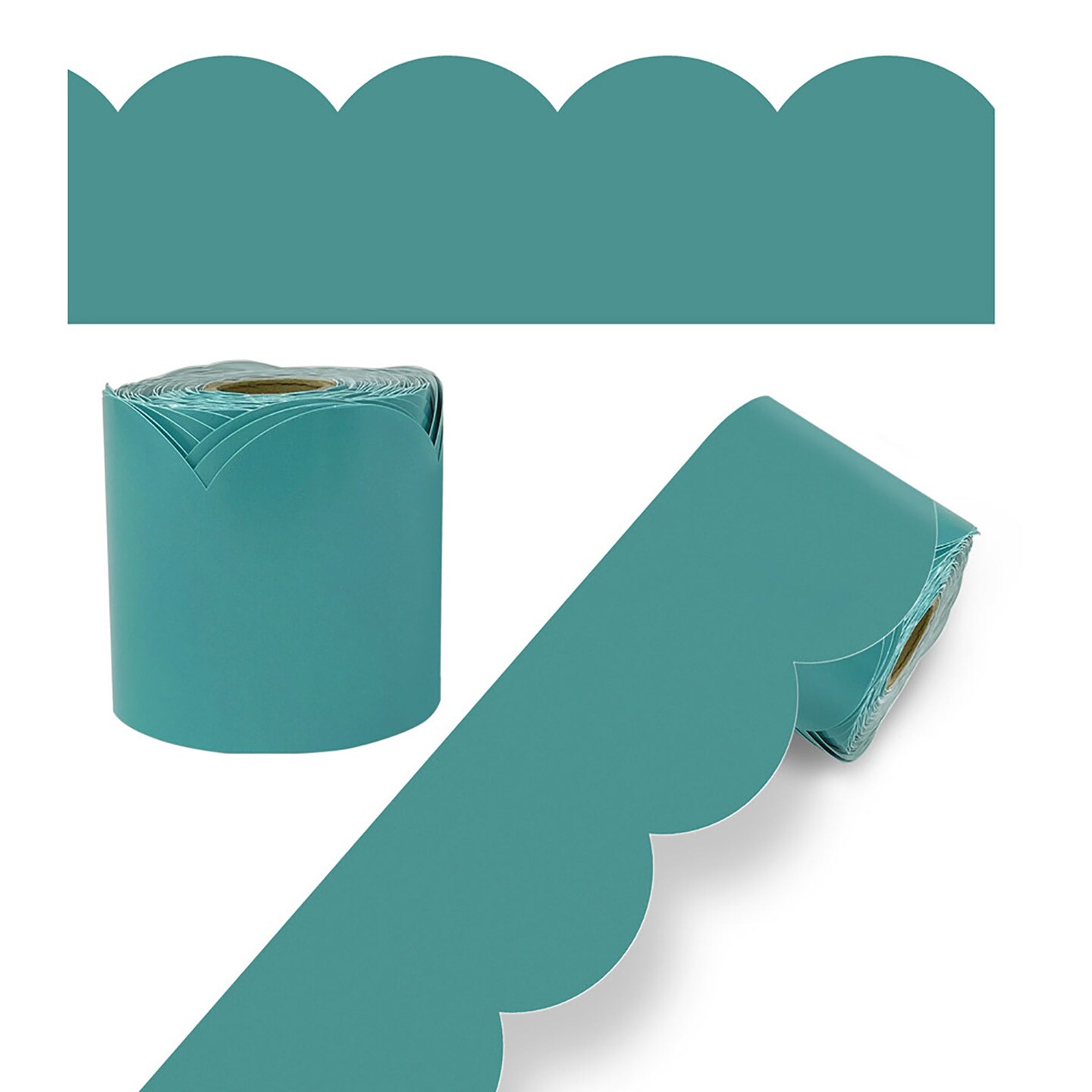 We Belong Teal Rolled Scalloped Bulletin Board Borders, 65 Feet Per Roll, Pack of 3