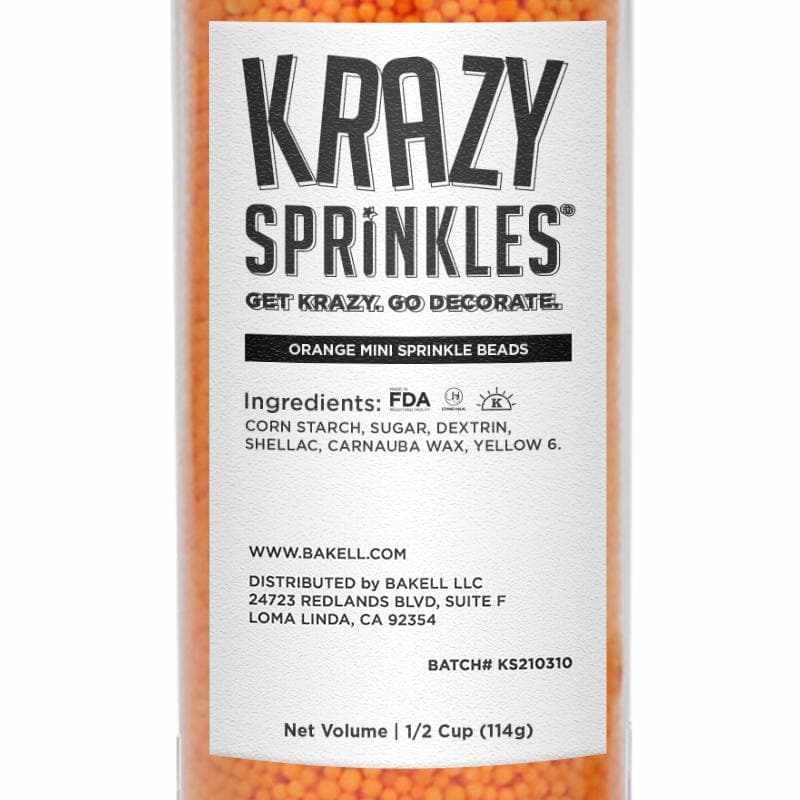 Krazy Sprinkles - Orange Mini Beads (1/2 Cup, 1x Jar) for Cakes, Ice Cream & Cookies