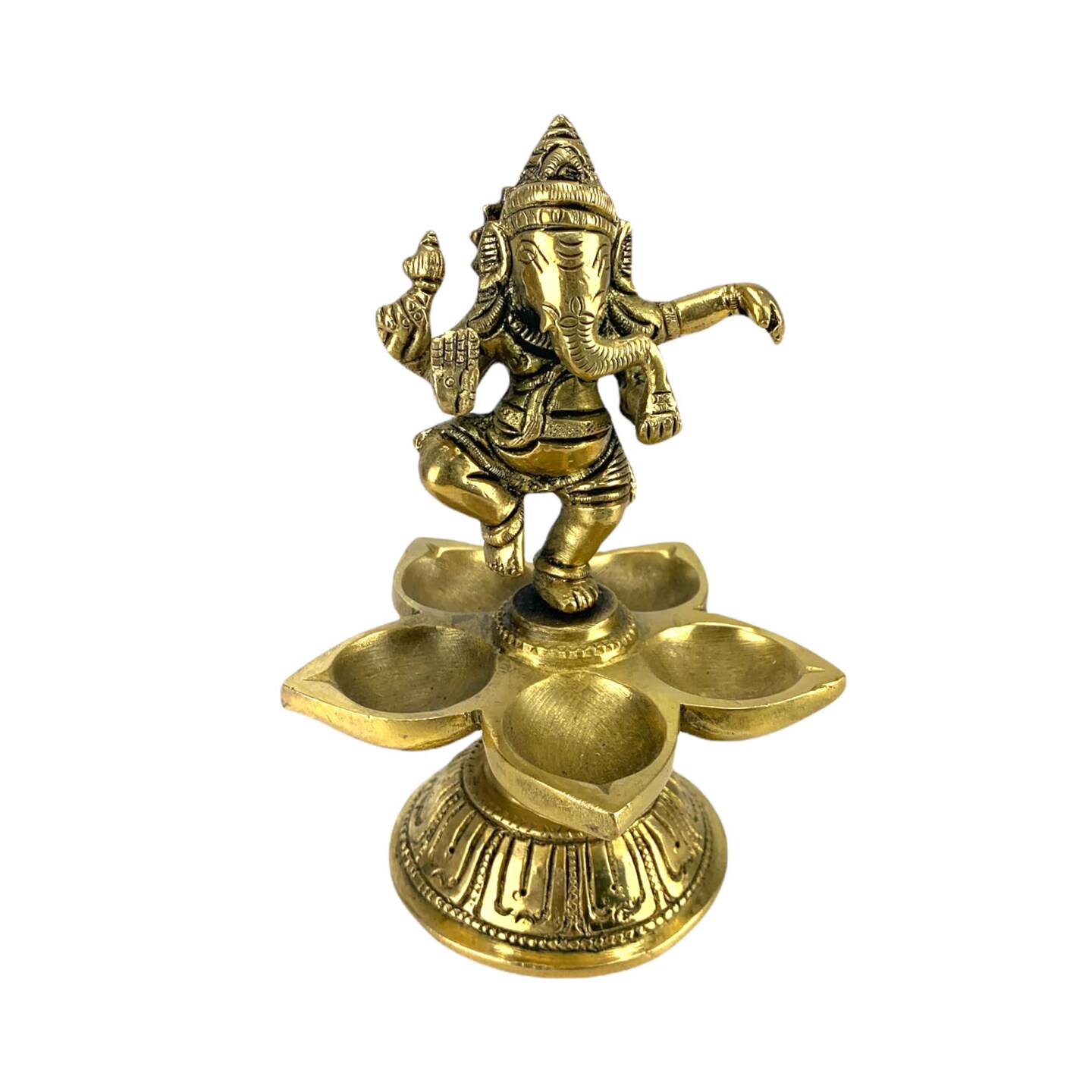 Dancing Ganesha Solid Brass Diya Deepam Vilakku Samai Oil Lamp with Base Home Pooja Room Diwali Decorations Mandir Temple Ganesha Akhand Diya Hindu Puja Religious Deepawali Return Gift